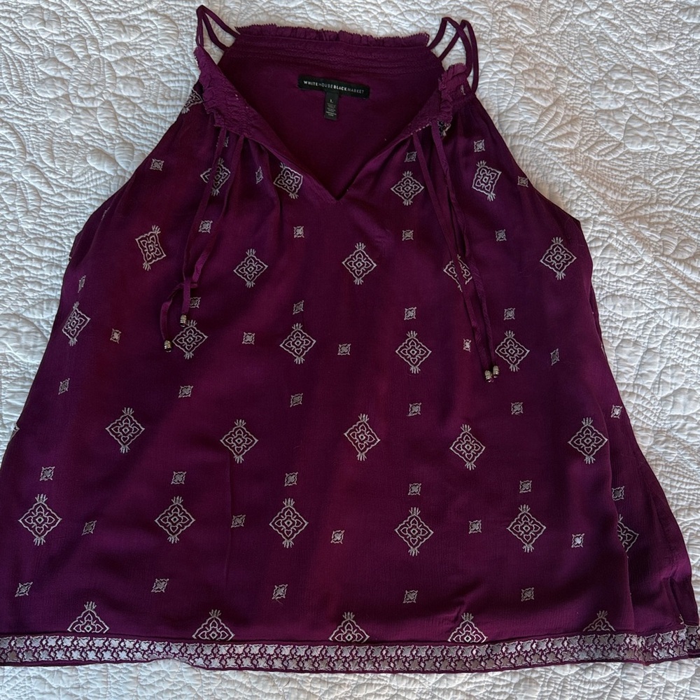 White House Black Market Purple embroidered sleeveless top